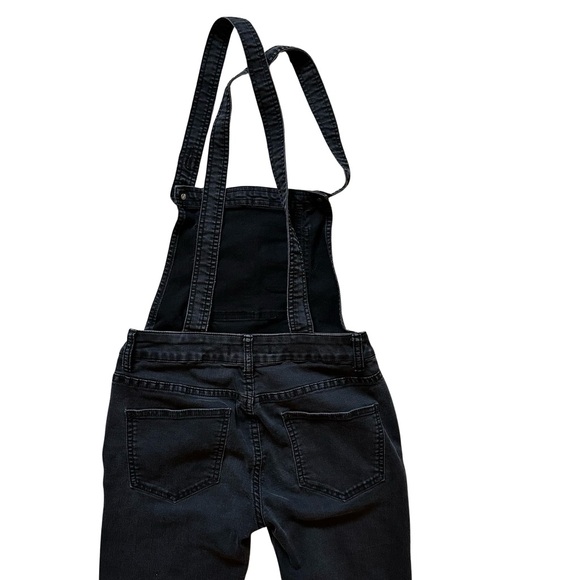 Free People Eclipse Black Bib Overalls Skinny Jean Denim Ankle Stretch - Picture 8 of 10